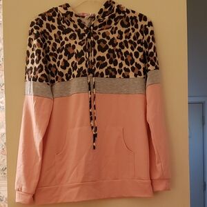 Like New Leopard Color Block Hoodie